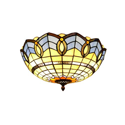 AIBOTY Tiffany-Art-Deckenleuchte 12-Zoll-Weinlese-Mittelmeer-Buntglas-Shade-Erröten-Einfassung E27 110V-240V Deckenleuchte für Schlafzimmer,B1,12 inches von AIBOTY