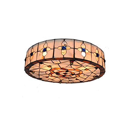 AIBOTY Tiffany-Art-Deckenleuchte 16 Zoll Vintage-Sechs-Blatt-Blumen-Buntglas-Shell Shade Hand-Made Inverted-Deckenleuchte für Abendessen Wohnzimmer Schlafzimmer von AIBOTY