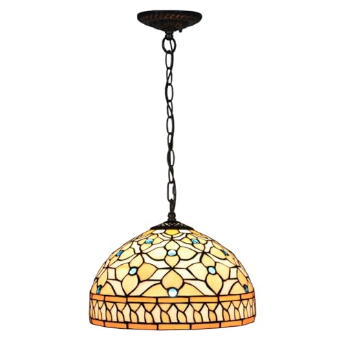 AIBOTY Tiffany Lampe Creme Hängende Pendelleuchte 12" Breites Buntglas Beige Lampenschirm Kronleuchter Küche Insel Foyer Schlafzimmer Wohnzimmer Esszimmer Beleuchtung Deckenleuchten,Lily von AIBOTY