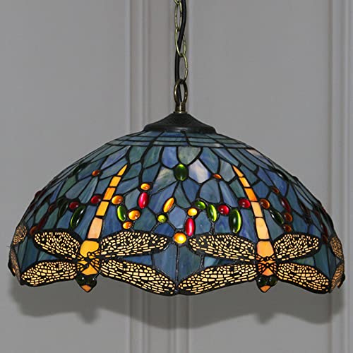 AIBOTY Tiffany Pendelleuchte für Kücheninsel Meer blau Buntglas Libelle Bauernhaus Rustikale Boho Hanging Lampe Industrielle LED Kronleuchter Vorrichtung Schlafzimmer Bar Flur Esszimmer Swag,16in von AIBOTY
