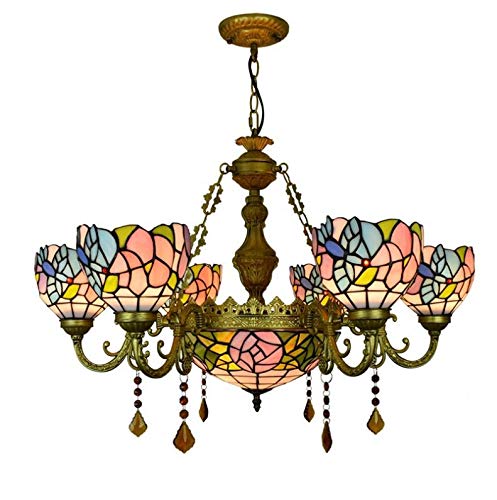 AIBOTY Tiffany Stil Glasmalerei 6 Arme Kronleuchter Glasmalerei kleiner Vogel Decke Pendelleuchte für Schlafzimmer, 110-220 V (ohne Glühbirnen) von AIBOTY