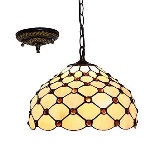 AIBOTY Tiffany-Stil hängende Pendelleuchte 12" breite Kristallperlen Bunt Glaslampe Schattierungen Barock Vintage Dekoration Hängelampe 1 Licht für Kücheninsel Esszimmer von AIBOTY