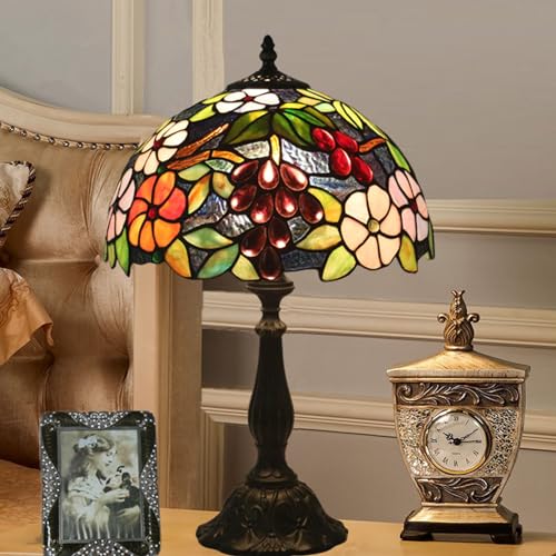 AIBOTY Tiffany Tischlampe 19 Zoll hoch Grün Buntglas Trauben Stil Leselampe Nachttisch Nachttisch Schreibtisch Licht Vintage Traditionelle Handgemachte Büro Schreibtischlampe,D von AIBOTY