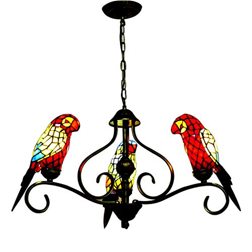 Parrot Tiffany-Art-Pendelleuchten, 3-Light Hanging Leuchte Decke Rustic hängende Beleuchtung für Kücheninsel Esszimmer Theke,C von AIBOTY