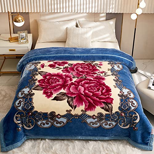 Schwere 2-lagige Reversible Nerz Decke Plüsch Samt Koreanische Art Blume Gedruckte Fleece Decke Seide Weiche Faux Pelz Raschel Bett Decke für Herbst Winter,1#,150x200cm/2kg von AIBOTY