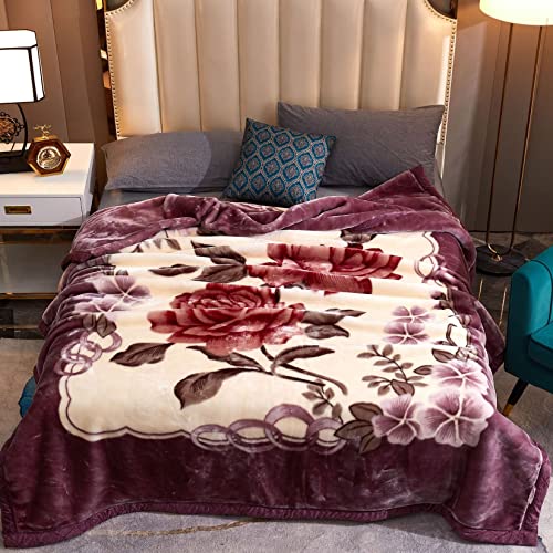 Schwere 2-lagige Reversible Nerz Decke Plüsch Samt Koreanische Art Blume Gedruckte Fleece Decke Seide Weiche Faux Pelz Raschel Bett Decke für Herbst Winter,3#,180x220cm/3kg von AIBOTY