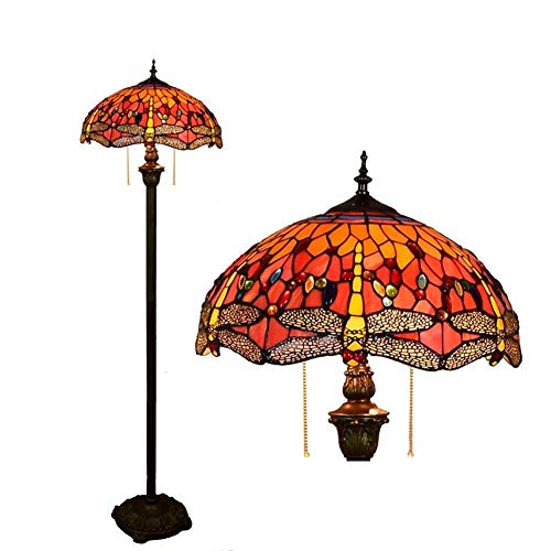Tiffany Stil Glasmalerei Lesen Stehlampe Rote Libelle Schatten 64 Zoll Hoch für Schlafzimmer Wohnzimmer Stehlampen 40 Cm von AIBOTY