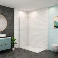 120x200cm 8mm NANO Glas Walk in Duschwand mit Dusche Glas Regal Badregal mit 90cm Stabilisierungsstange für 6-8mm Glas von AICA SANITAIRE