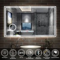 140 x 80 cm LED+Beschlagfrei+Bluetooth+Uhr+3 Lichtfarben Dimmbar+Kosmetikspiegel von AICA SANITAIRE