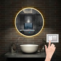 Aica Sanitaire - 70cm Rund led Spiegel Touch Schalter/Wandschalter + drei Farbe Dimmbar + Helligkeit Memory Funktion + Beschlagfrei von AICA SANITAIRE