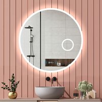 70cm led Spiegel+Beschlagfrei+Uhr+3-Fach Vergrößerung Kosmetikspiegel+3 Lichtfarben Dimmbar+Farbtemperatur und Helligkeit Memory Funktion von AICA SANITAIRE