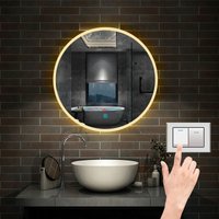 Aica Sanitaire - 80cm Rund led Spiegel Touch Schalter/Wandschalter + drei Farbe Dimmbar + Helligkeit Memory Funktion + Beschlagfrei von AICA SANITAIRE