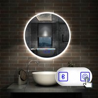 80cm Rund led Spiegel Touch Schalter + drei Farbe Dimmbar + Bluetooth + Beschlagfrei von AICA SANITAIRE