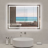 Aica Sanitaire - 90x70cm Badspiegel led Wandspiegel Badezimmerspiegel Tastenschalter nur Kaltweiß Einstellbare Helligkeit Antibeschlag von AICA SANITAIRE