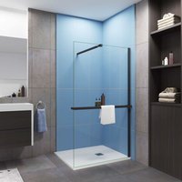 AICA Walk in 100x200cm Schwarz Duschwand mit Stabilisator 8mm NANO ESG-Glas mit Duschregal Handtuchhalter Duschtrennwand F084B von AICA SANITAIRE