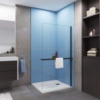 AICA Walk in 120x200cm Schwarz Duschwand 8mm NANO ESG-Glas Duschabtrennung mit Duschregal Handtuchhalter Duschtrennwand von AICA SANITAIRE