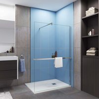 AICA Walk in 140x200cm Duschwand mit Stabilisator 8mm NANO ESG-Glas mit Duschregal Handtuchhalter Duschtrennwand F131 von AICA SANITAIRE