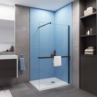 AICA Walk in 80x200cm Schwarz Duschwand mit Stabilisator 8mm NANO ESG-Glas mit Duschregal Handtuchhalter Duschtrennwand F123B von AICA SANITAIRE