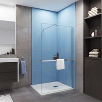 AICA Walk in 90x200cm Duschwand mit Stabilisator 8mm NANO ESG-Glas mit Duschregal Handtuchhalter Duschtrennwand F123 von AICA SANITAIRE