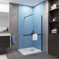 AICA Walk in 90x200cm Schwarz Duschwand mit Stabilisator 8mm NANO ESG-Glas mit Duschregal Handtuchhalter Duschtrennwand F130B von AICA SANITAIRE