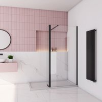 Aica Walk in Schwarz Duschkabine 50x200cm Duschwand mit 30x200cm Flipper Panel mit 73-120cm flexiblen Stange 10mm Nano-ESG Duschtrennwand von AICA SANITAIRE