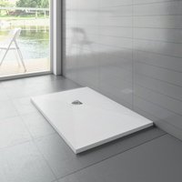 Aica Sanitaire - 800x1000x30mm Rechteck Weiß Schiefereffekt Duschwanne mit Ablaufgarnitur rostfreien Ablaufabdeckung von AICA SANITAIRE