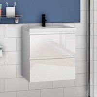 Aica Sanitaire - Badmöbel Waschtisch mit Unterschrank Waschbecken Badezimmer 50cm Hochglanz Weiß mit Waschbecken von AICA SANITAIRE