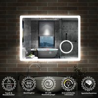 Aica Sanitaire - Badspiegel led Badezimmerspiegel Wandspiegel Touch Beleuchtung Beschlagfrei+Kosmetikspiegel+3 Farben Dimmbar+LED Memory Funktion 80 von AICA SANITAIRE