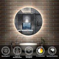 Aica Sanitaire - Badspiegel led Rund Wandspiegel Badezimmerspiegel Touch Beleuchtung 90cm Kaltweiß/Neutralweiß/Warmweiß (Dimmbar) von AICA SANITAIRE