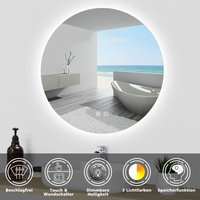 Aica Sanitaire - Badspiegel led Rund Wandspiegel Badezimmerspiegel Touch Beleuchtung Kalt/Warmwei dimmbar 90cm von AICA SANITAIRE