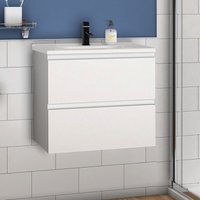 Waschtisch mit Unterschrank 60 cm Badmöbel Set mit Waschbecken Keramik dünn Gäste wc Weiß Matt von AICA SANITAIRE