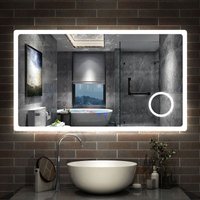 Led Badezimmerspiegel Badspiegel Wandspiegel Touch Beschlagfrei+Uhr+Bluetooth+Kosmetikspiegel+3 Farben Dimmbar+LED Memory Funktion 140 x 80 cm von AICA SANITAIRE