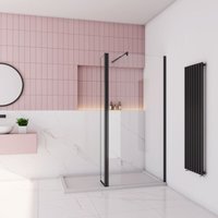 Aica Walk in Schwarz Duschkabine 120x200cm Duschwand mit 30x200cm Flipper Panel mit 70-120cm flexiblen Stange 10mm Nano-ESG Duschtrennwand W12 von AICA SANITAIRE