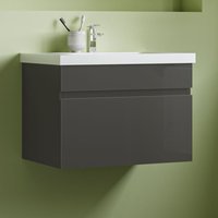 Badmöbel Set Waschtisch mit Unterschrank Waschbecken Unterschrank 60cm dunkelgrau, ohne Seitenschränke von AICA SANITAIRE