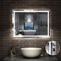 Aica Sanitaire - Badspiegel led Wandspiegel Badezimmerspiegel Tastenschalter Dimmbar Antibeschlag 90x70cm nur Kaltweiß - Einstellbare Helligkeit von AICA SANITAIRE