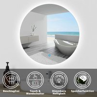 Badspiegel led Rund Touch Beleuchtung Wandspiegel Badezimmerspiegel Beschlagfrei weies Licht 90cm von AICA SANITAIRE