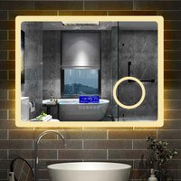 Badspiegel mit Beleuchtung Badezimmerspiegel Wandspiegel Wasserdicht Wandmontagespiegel Lichtspiegel 100 x 60 cm Beschlagfrei Bluetooth 3 Lichtfarben von AICA SANITAIRE