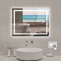 Badspiegel mit LED-Beleuchtung Energiesparend Lichtspiegel Kaltweiß Badezimmer Wandspiegel Beschlagfrei Wandschalter 80 x 60 cm von AICA SANITAIRE