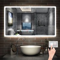 Led Spiegel Wandspiegel mit Beleuchtung Badspiegel mit Touchschalter+Beschlagfrei+Helligkeit Memory Funktion+3 Lichtfarben Dimmbar+Uhr 140 x 80 cm von AICA SANITAIRE
