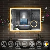 Led Badezimmerspiegel Badspiegel Wandspiegel Touch Beschlagfrei+Uhr+Bluetooth+Kosmetikspiegel+3 Farben Dimmbar+LED Memory Funktion 70 x 50 cm von AICA SANITAIRE