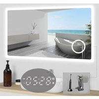 Aica Sanitaire - led Badspiegel Badezimmerspiegel Wandspiegel Mit steckdose Uhr 3 farben Dimmbar Memory Funktion 100x60cm von AICA SANITAIRE