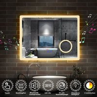 Led Badspiegel Touch Wandspiegel Badezimmerspiegel Beschlagfrei+Uhr+Bluetooth+Kosmetikspiegel+3 Farben Dimmbar+LED Memory Funktion 70 x 50 cm von AICA SANITAIRE