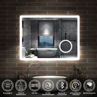 Aica Sanitaire - led Badspiegel Wandspiegel Badezimmerspiegel Touch Beschlagfrei+Uhr+Bluetooth+Kosmetikspiegel+3 Farben Dimmbar+LED Memory Funktion von AICA SANITAIRE