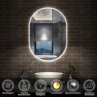 Led Badspiegel mit Beleuchtung Wandspiegel Badezimmerspiegel oval Beschlagfrei 45x75cm Dreifarbig dimmbar, led Memory-Funktion von AICA SANITAIRE