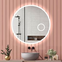 Aica Sanitaire - led Rund Spiegel Badspiegel Badspiegel Badezimmerspiegel mit Beschlagfrei+Uhr+3-Fach Vergrerung Kosmetikspiegel+3 Lichtfarben von AICA SANITAIRE