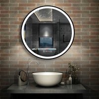 Rund Wandspiegel Badspiegel mit beleuchtung Touch-Schalter+Uhr+Beschlagfrei+3 Lichtfarben Dimmbar+LED Memory Funktion Energiesparend Lichtspiegel 80cm von AICA SANITAIRE