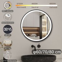 Rund Wandspiegel Badspiegel mit beleuchtung Touch-Schalter+Uhr+Beschlagfrei+3 Lichtfarben Dimmbar+LED Memory Funktion Energiesparend Lichtspiegel 80cm Rund Wandspiegel Badspiegel mit beleuchtung Touch-Schalter+Uhr+Beschlagfrei+3 Lichtfarben Dimmbar+LED Memory Funktion Energiesparend Lichtspiegel 80cm von ACEZANBLE
