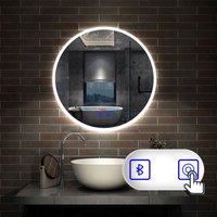 Rund led Badspiegel Wandspiegel Touch Schalter + drei Farbe Dimmbar + Bluetooth + Beschlagfrei 80cm von AICA SANITAIRE
