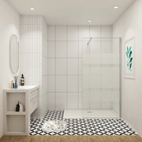 Walk in Duschwand Teilsatinie 6mm NANO ESG 140x190cm Dusche Duschtrennwand Glaswand mit Stabilisator 90cm für 6-8mm Glas von AICA SANITAIRE