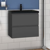 Waschtisch mit Schwarzes Waschbecken Waschbeckenunterschrank Badmöbel 60cm Anthrazitfarbener Schrank mit schwarzes Waschbecken von AICA SANITAIRE